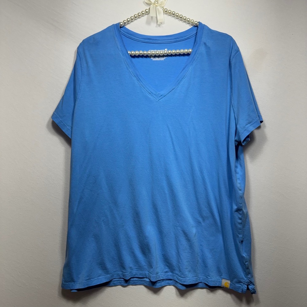 Carhartt 105739 Womens TENCEL Relaxed Fit V-Neck T-Shirt Blue XL 16-18